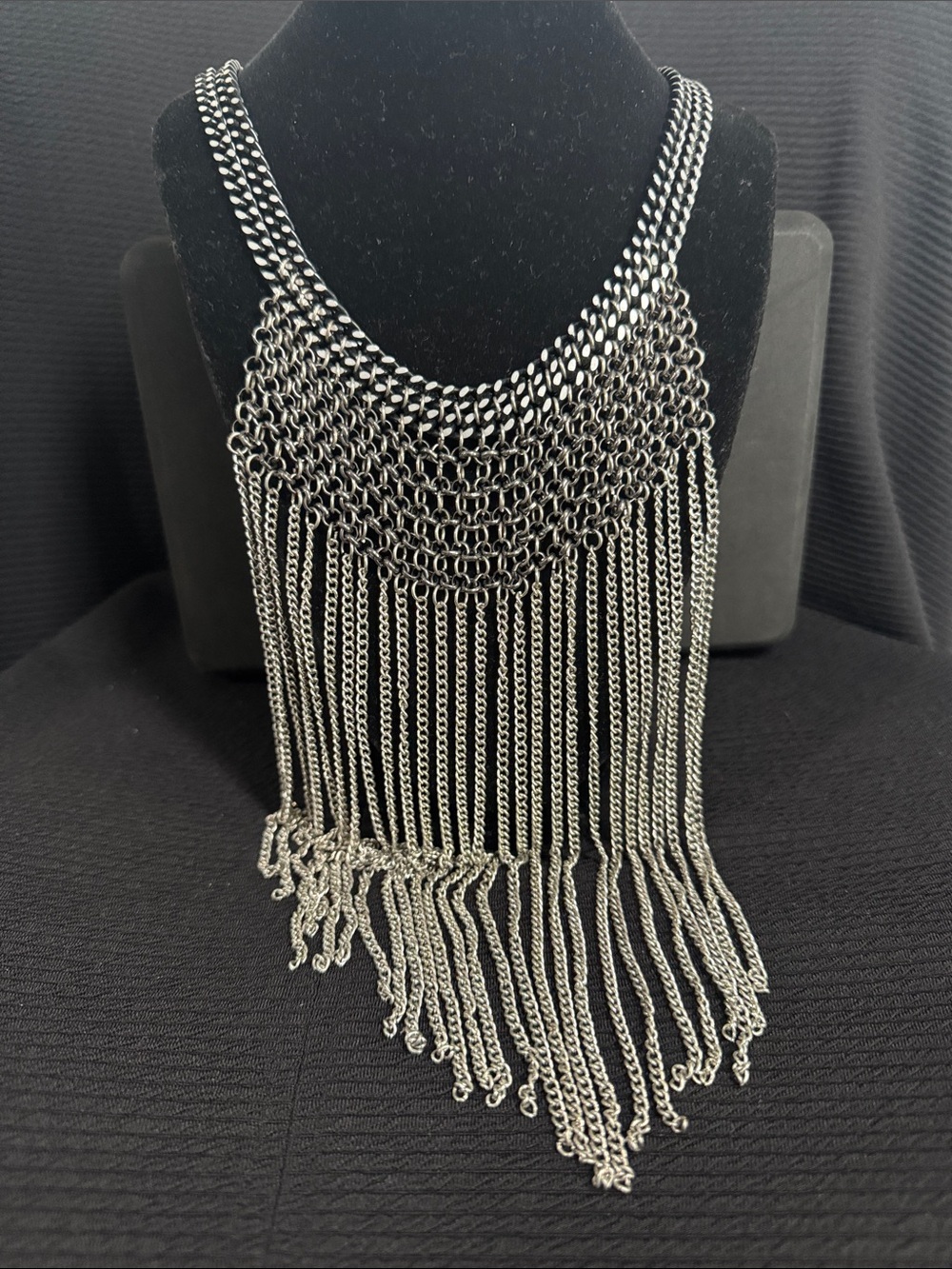 Fringed Chain Statement Necklace - Silver 20in chain
